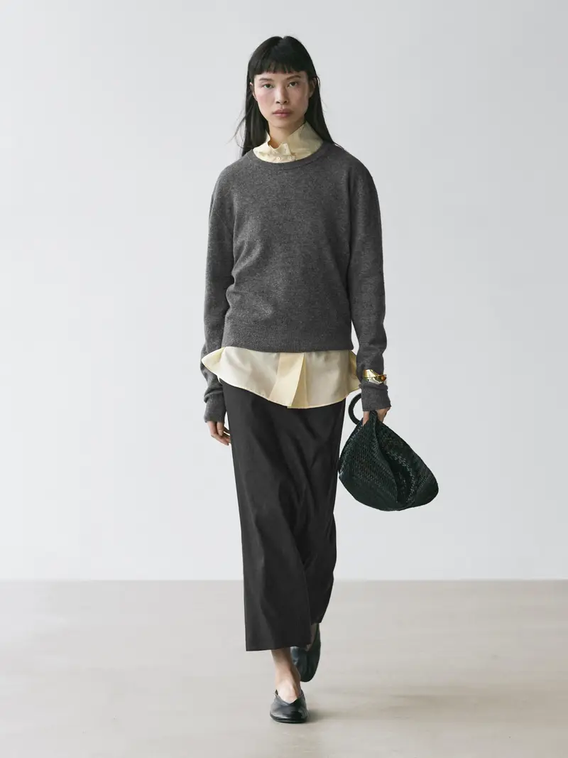 Gonna Midi Dritta Con Lino - Nero - (It 40) - Massimo Dutti - Femminile