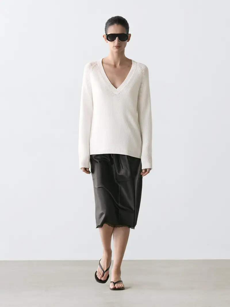 Gonna Midi In Pelle Nappa - Nero - - Massimo Dutti - Femminile