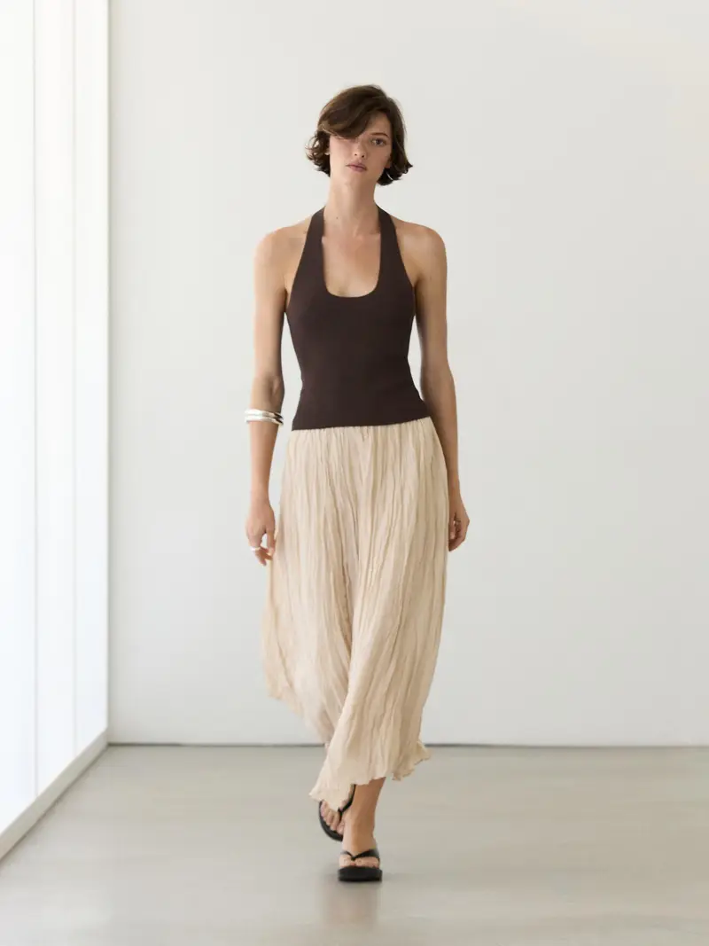 Gonna Midi Morbida Con Dettaglio Plissettato - Ecru - (It 44) - Massimo Dutti - Femminile