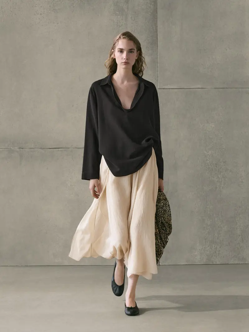 Gonna Midi Morbida In Ramiè - Ecru - (It 46) - Massimo Dutti - Femminile