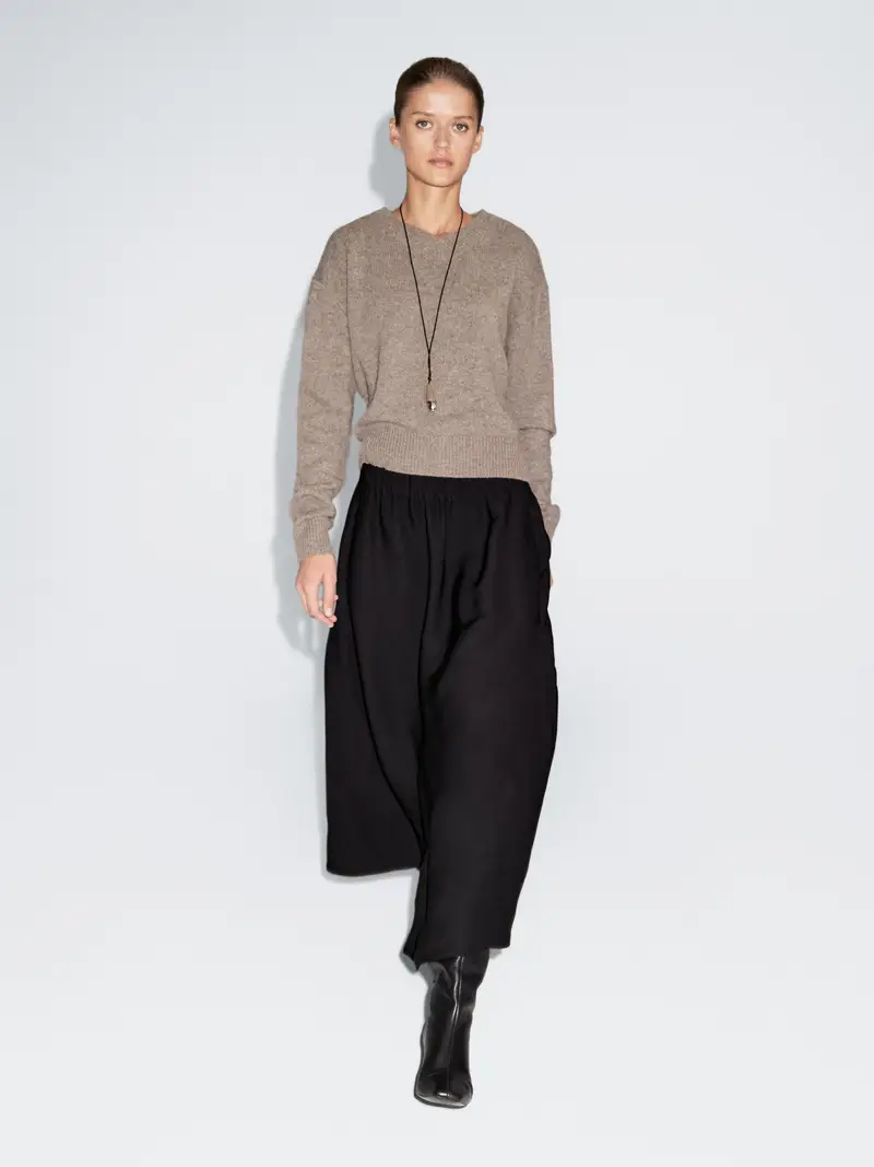 Gonna Midi Svasata Con Vita Elasticizzata - Nero - - Massimo Dutti - Femminile