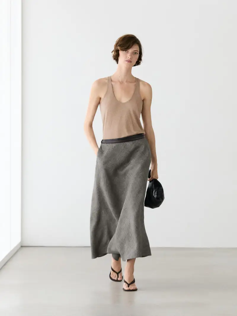 Gonna Midi Svasata In Lino - Nero - (It 42) - Massimo Dutti - Femminile