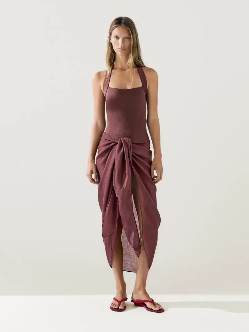 Gonna Pareo 100% Ramia - Marrone - - Massimo Dutti - Femminile