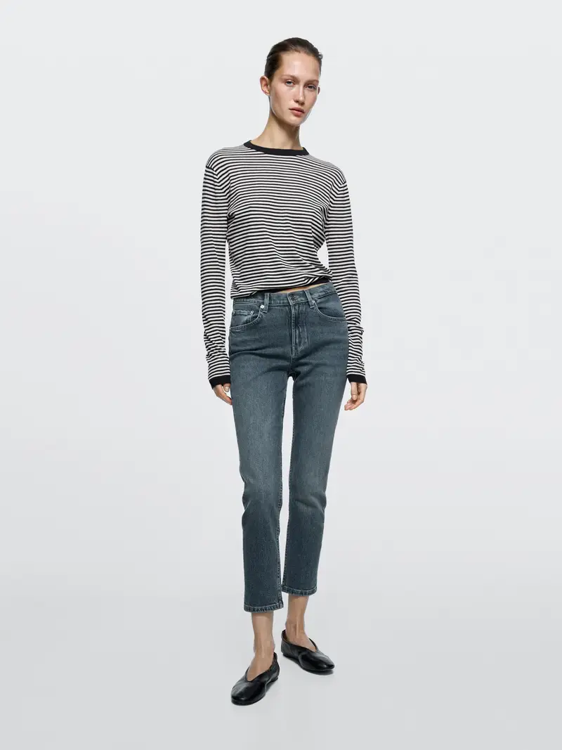 Jeans Slim Fit Cropped A Vita Media - Blu - (It 40) - Massimo Dutti - Femminile
