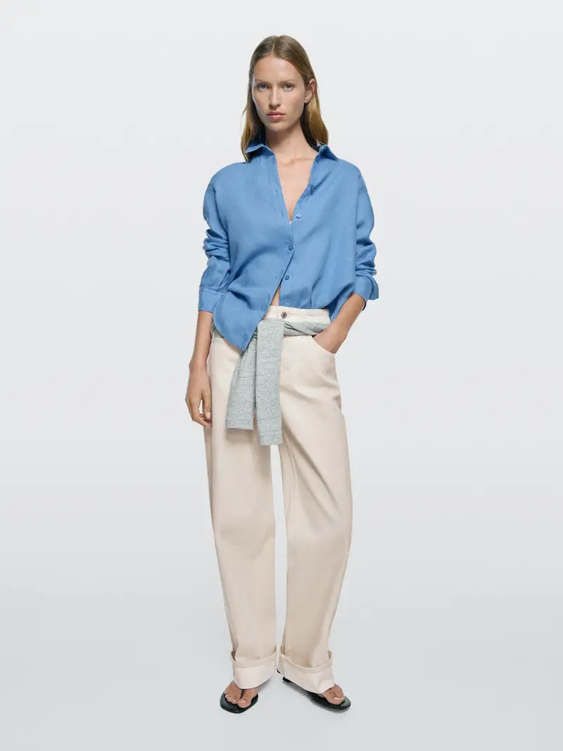 Jeans Straight Fit Con Orlo Con Risvolto - Ecru - (It 42) - Massimo Dutti - Femminile