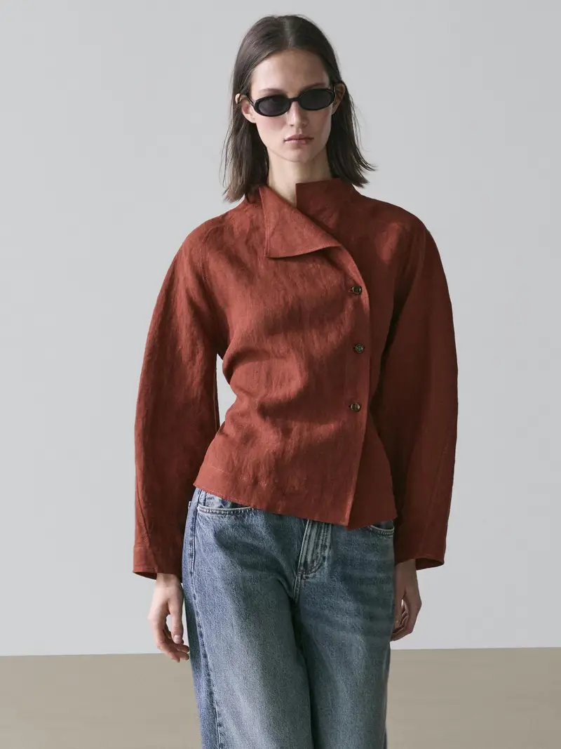 Kimono Con Bottoni E Allacciatura 100% Lino - Tegola - - Massimo Dutti - Femminile