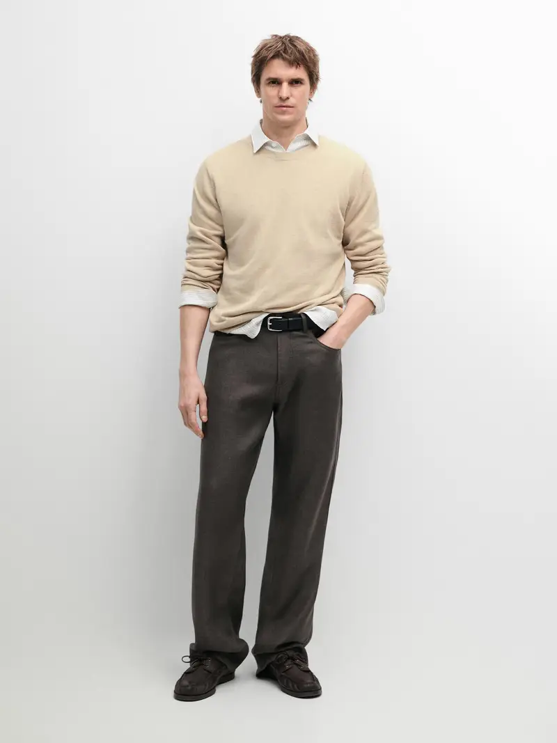 Linen Semi-Jogger Trousers - Verde Grigiastro - - Massimo Dutti - Maschile