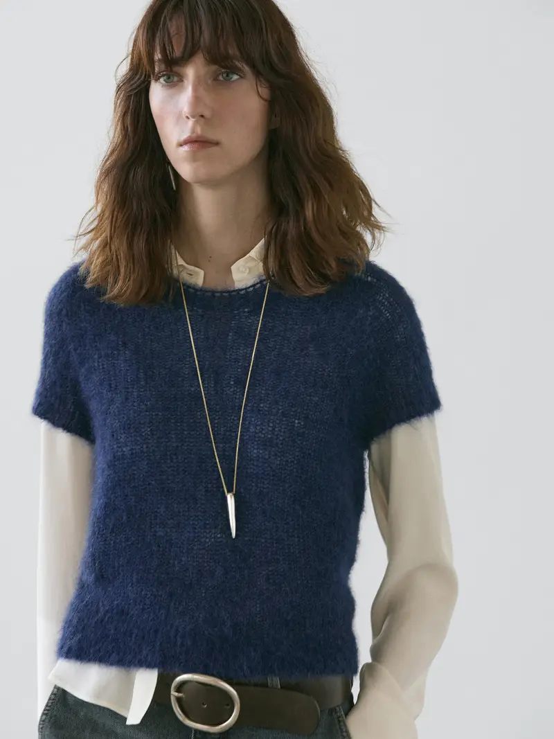 Maglia A Maniche Corte In Misto Alpaca - Blu Scuro - - Massimo Dutti - Femminile
