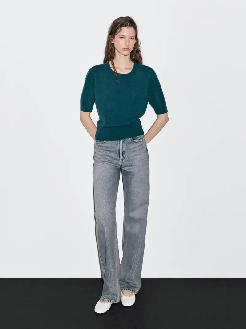 Maglia A Maniche Corte In Misto Lana - Azzurro Forte - - Massimo Dutti - Femminile