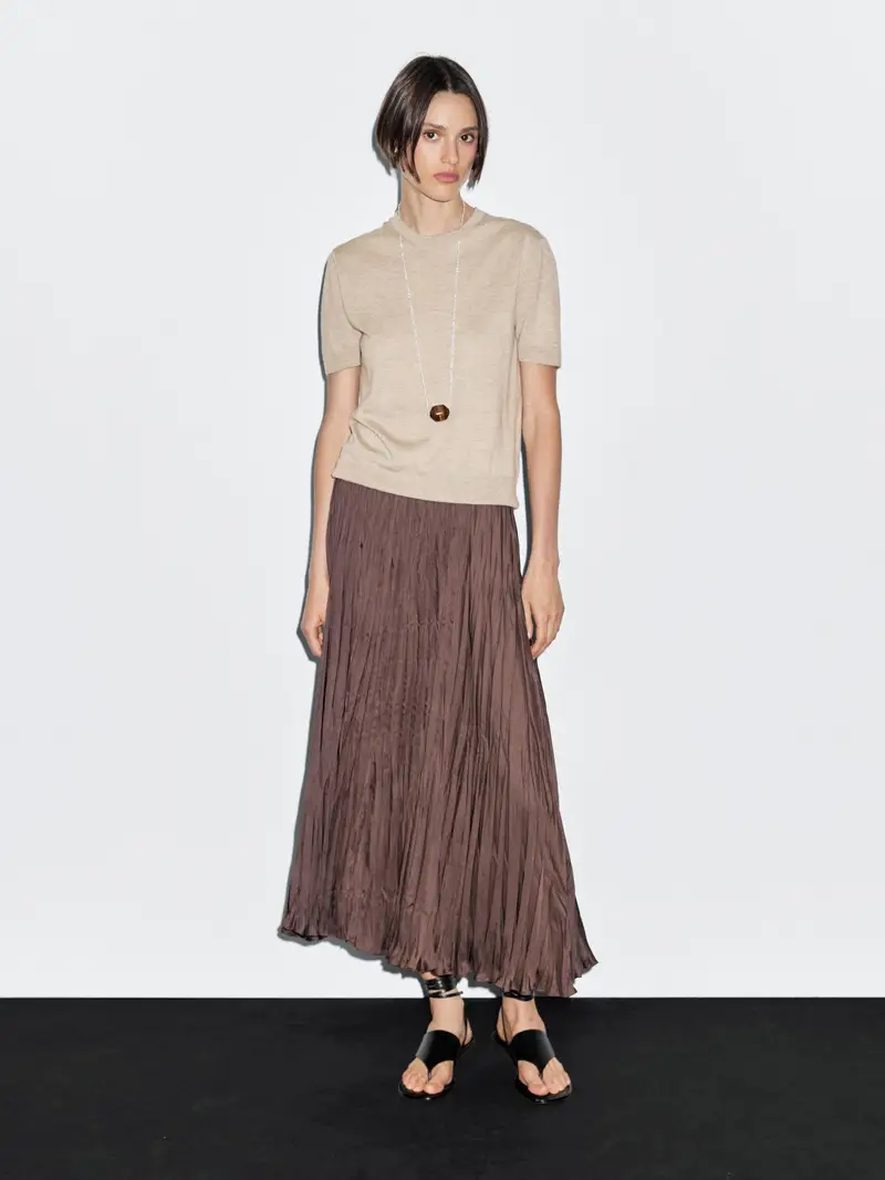 Maglia A Maniche Corte In Misto Lana - Visone - - Massimo Dutti - Femminile