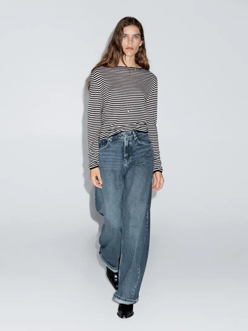 Maglia A Maniche Lunghe A Righe - Nero - - Massimo Dutti - Femminile