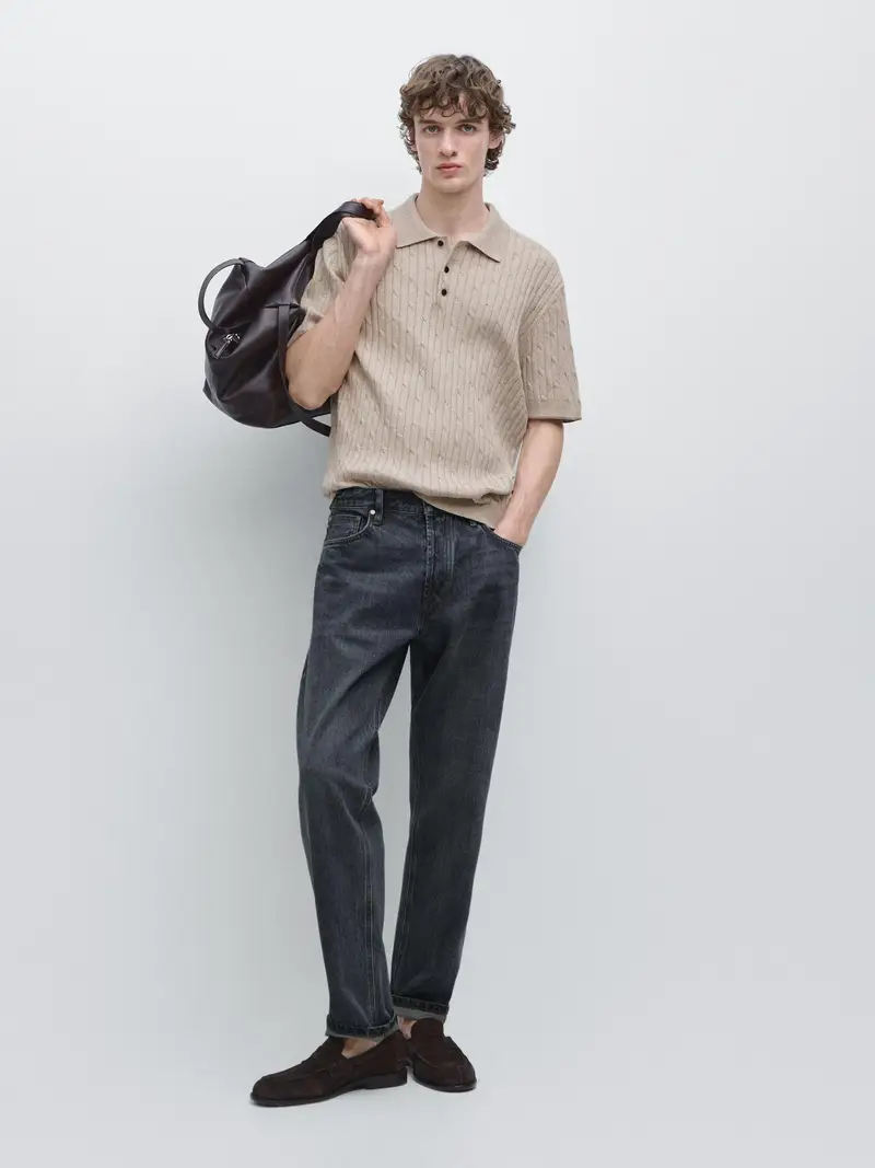 Maglia A Polo A Maniche Corte In Cotone - Beige - - Massimo Dutti - Maschile