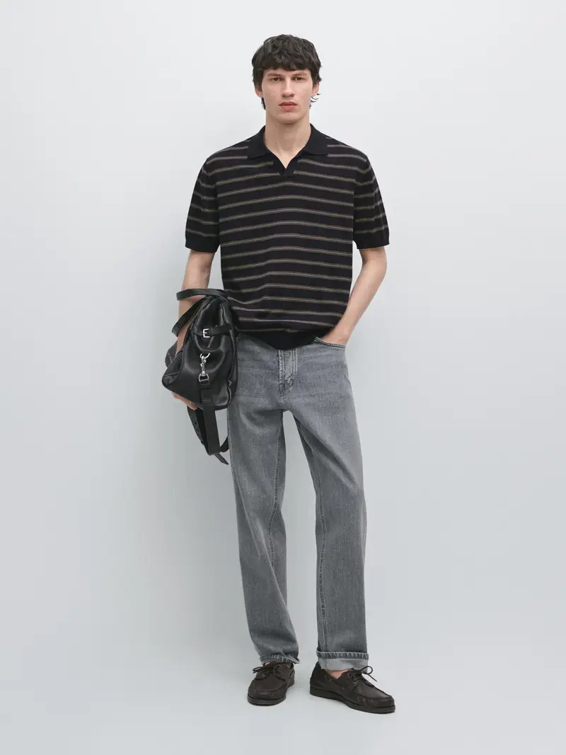 Maglia A Polo A Righe A Contrasto - Blu Marino - - Massimo Dutti - Maschile