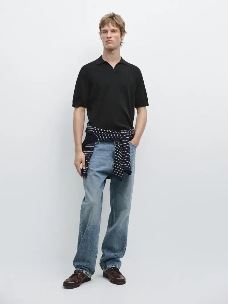 Maglia A Polo A Trecce - Blu Marino - - Massimo Dutti - Maschile