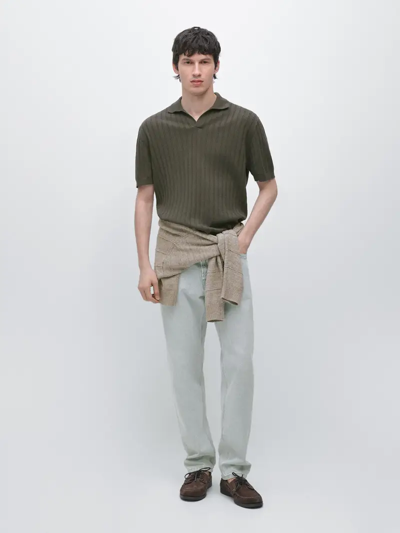 Maglia A Polo A Trecce - Kaki Oscuro - - Massimo Dutti - Maschile