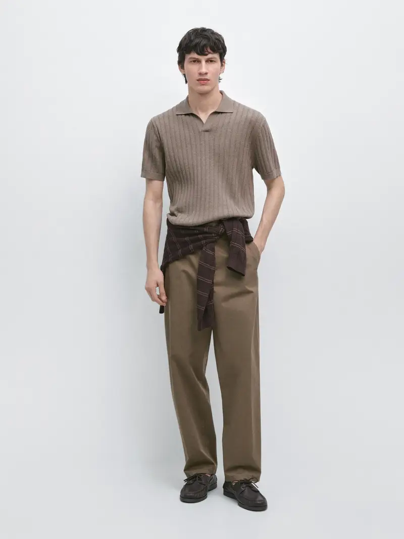 Maglia A Polo A Trecce - Visone - - Massimo Dutti - Maschile