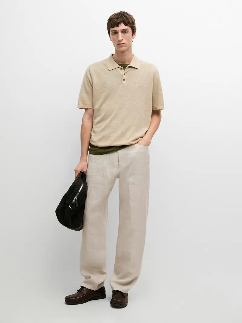 Maglia A Polo In Lino - Beige - - Massimo Dutti - Maschile