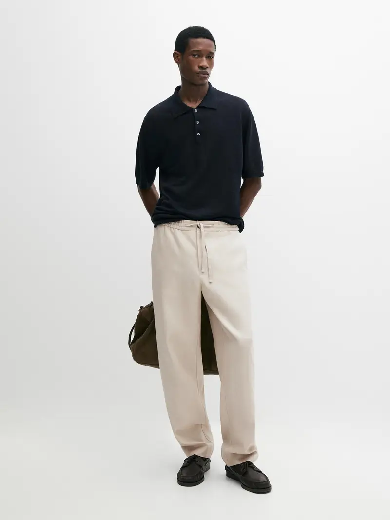 Maglia A Polo In Lino - Blu Marino - - Massimo Dutti - Maschile