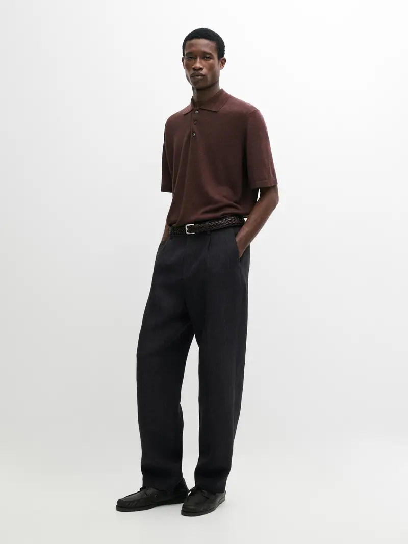 Maglia A Polo In Lino - Bordeaux - - Massimo Dutti - Maschile