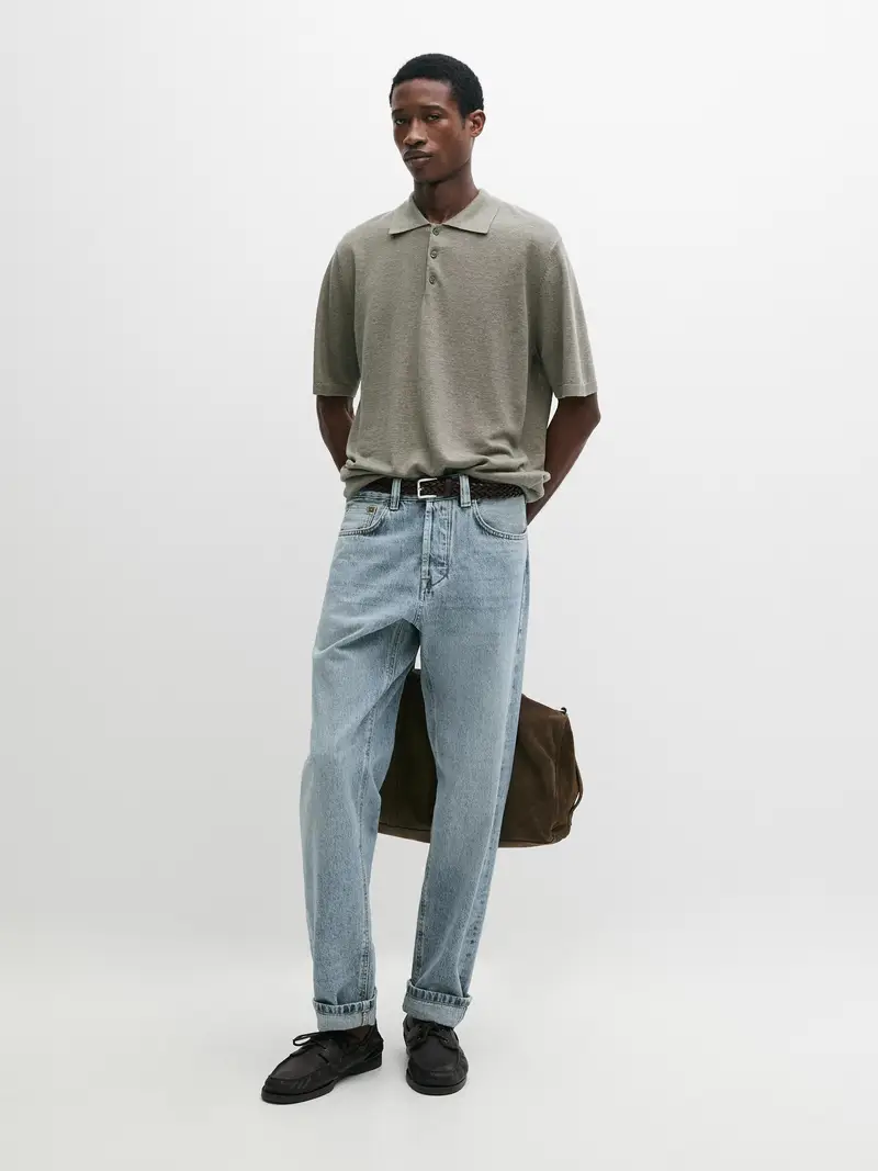 Maglia A Polo In Lino - Verde Acqua - - Massimo Dutti - Maschile