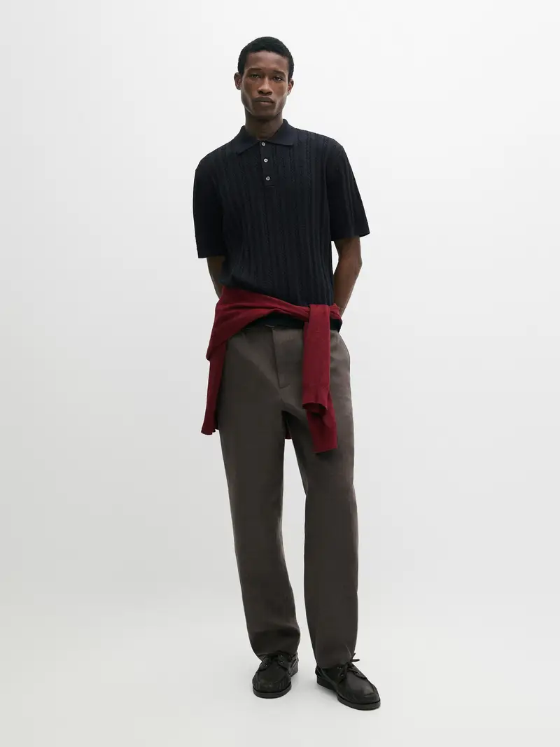 Maglia A Polo In Misto Cotone Intrecciato - Blu Marino - - Massimo Dutti - Maschile