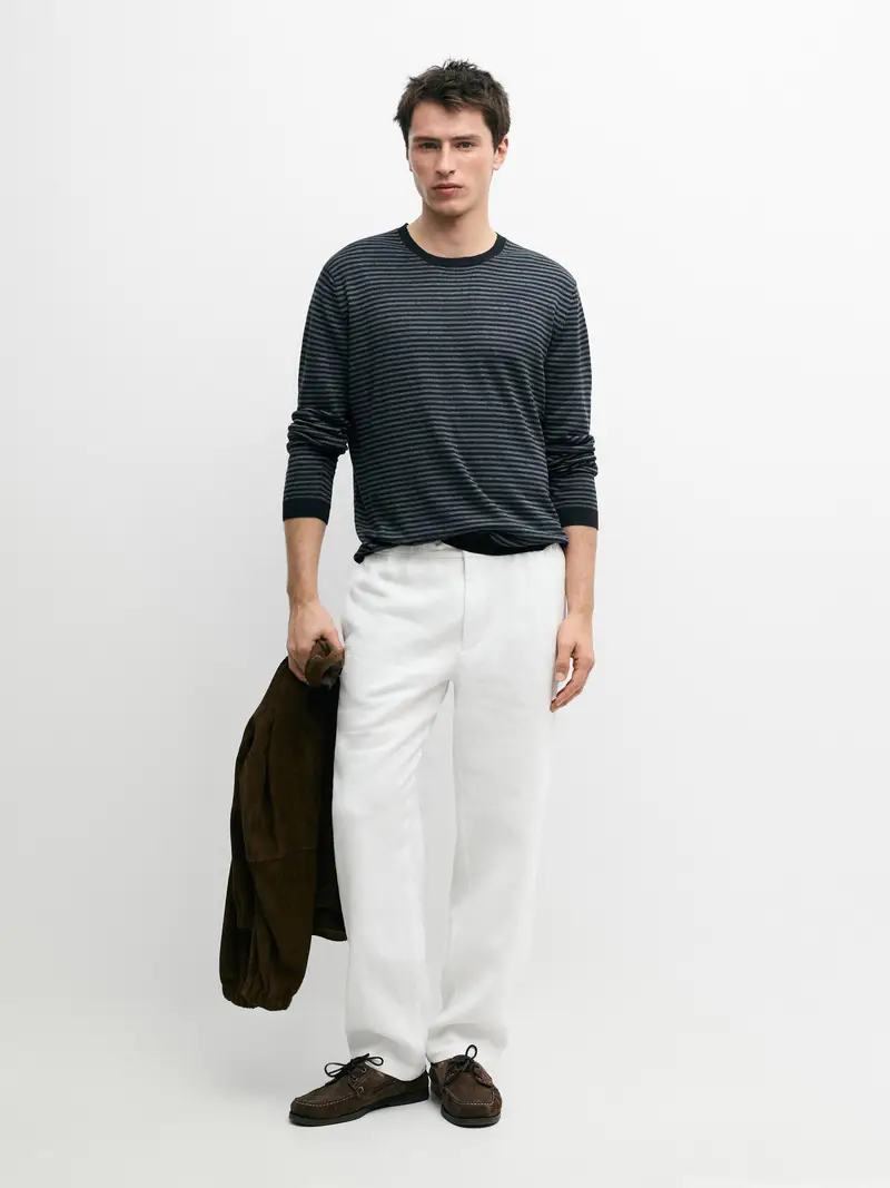 Maglia A Righe In Lino - Blu Marino - - Massimo Dutti - Maschile