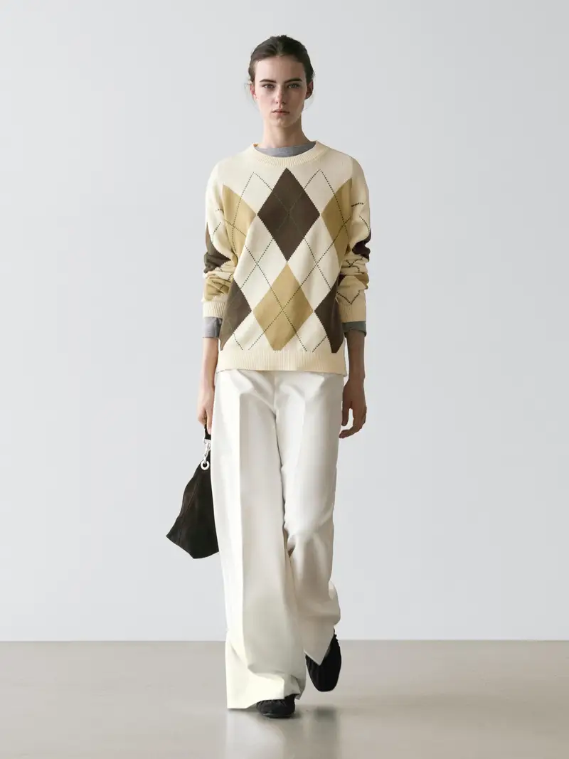 Maglia A Rombi In Cotone - Ecru - - Massimo Dutti - Femminile