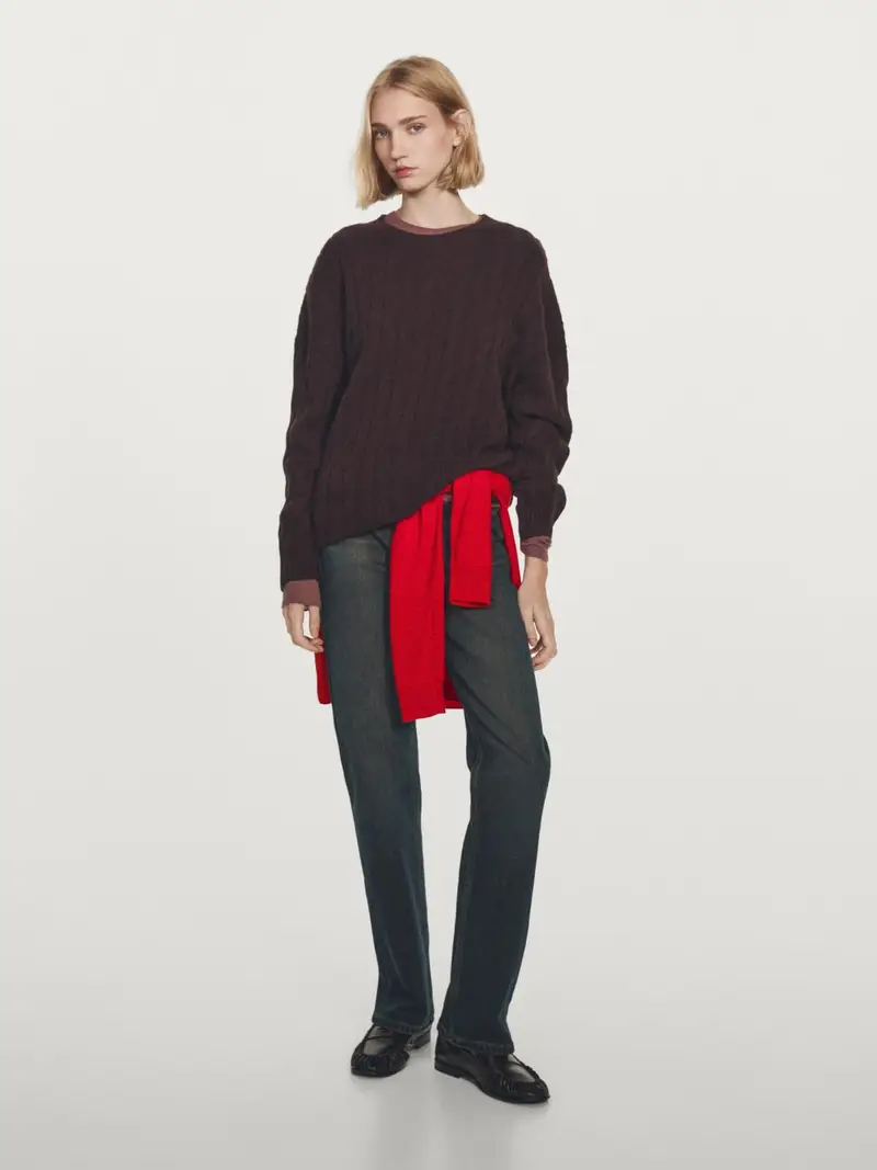 Maglia A Trecce 100% Cashmere - Granata - - Massimo Dutti - Femminile