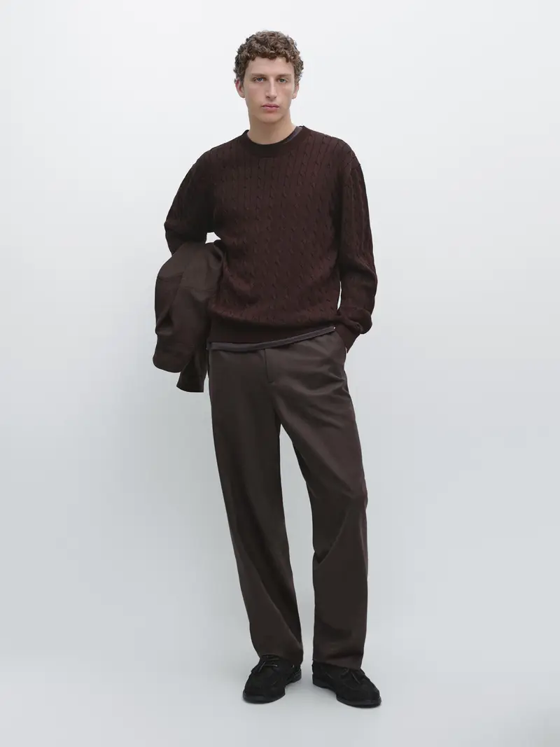 Maglia A Trecce In Cotone - Bordeaux - - Massimo Dutti - Maschile