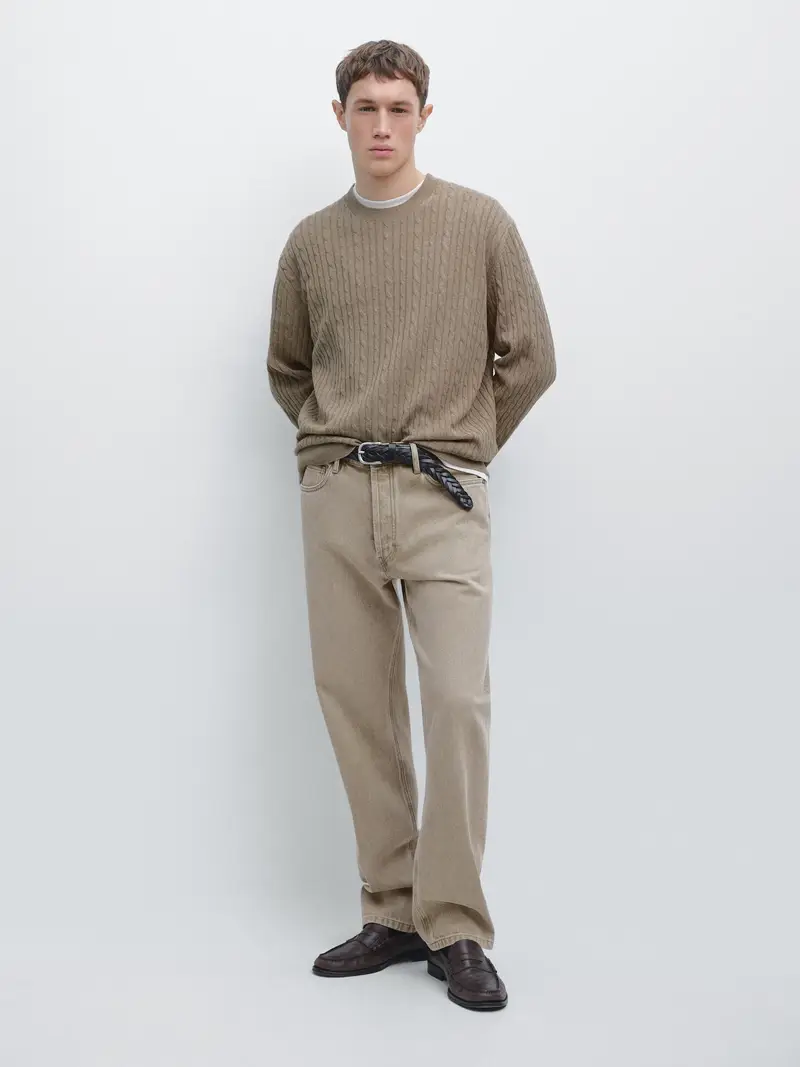 Maglia A Trecce In Cotone - Kaki Chiaro - - Massimo Dutti - Maschile