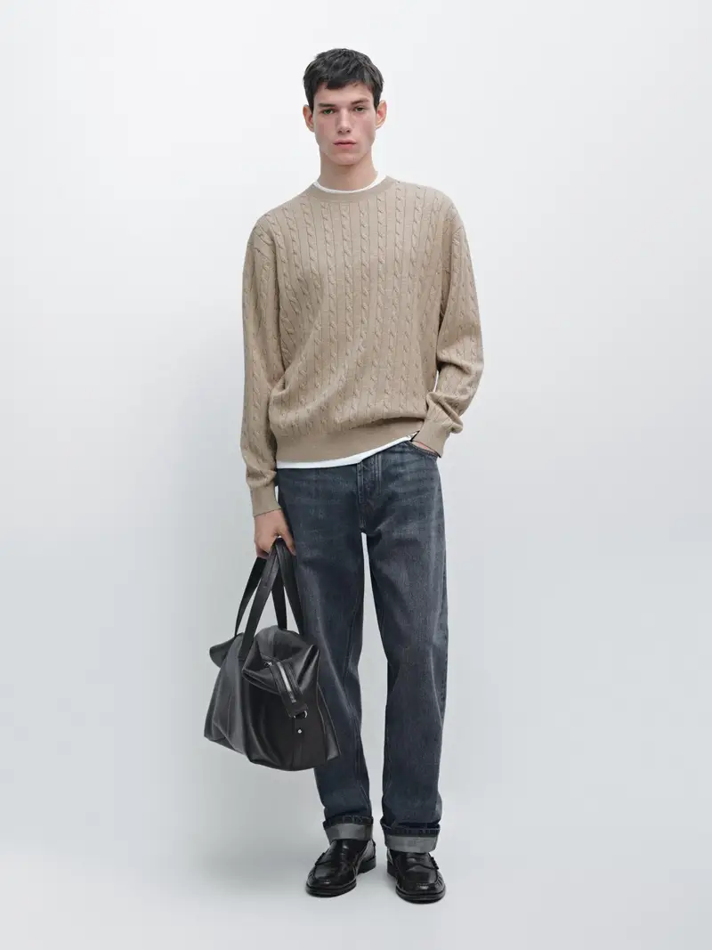 Maglia A Trecce In Cotone - Visone - - Massimo Dutti - Maschile