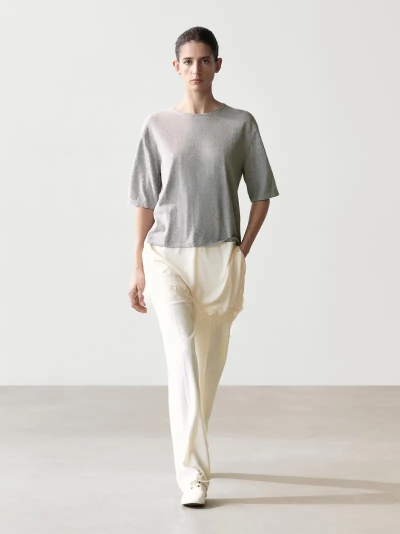 Maglia Combinata Con Dettagli In Pizzo - Grigio Medio - - Massimo Dutti - Femminile