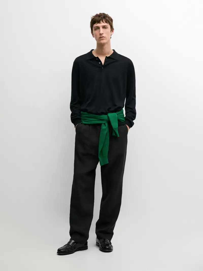 Maglia Con Collo A Polo In Lino - Blu Marino - - Massimo Dutti - Maschile