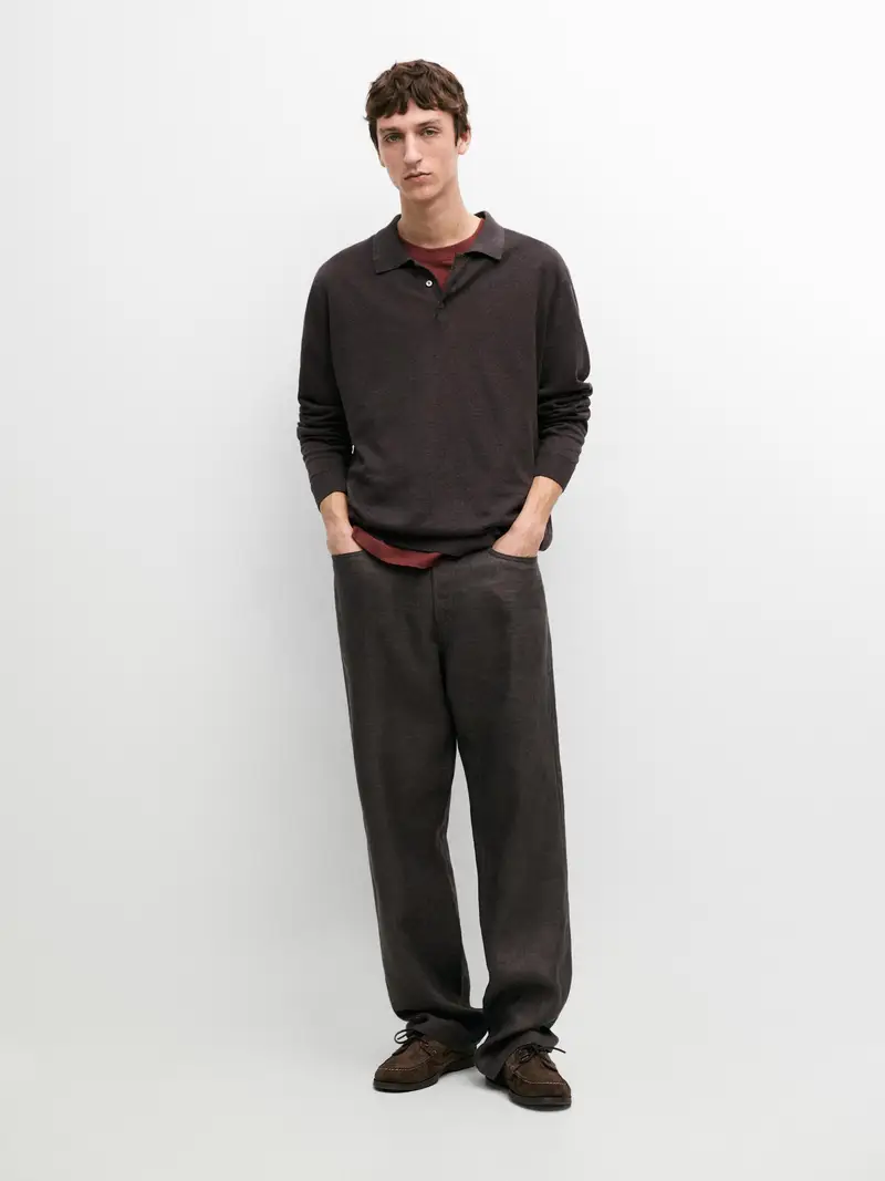 Maglia Con Collo A Polo In Lino - Bottiglia Scuro - - Massimo Dutti - Maschile