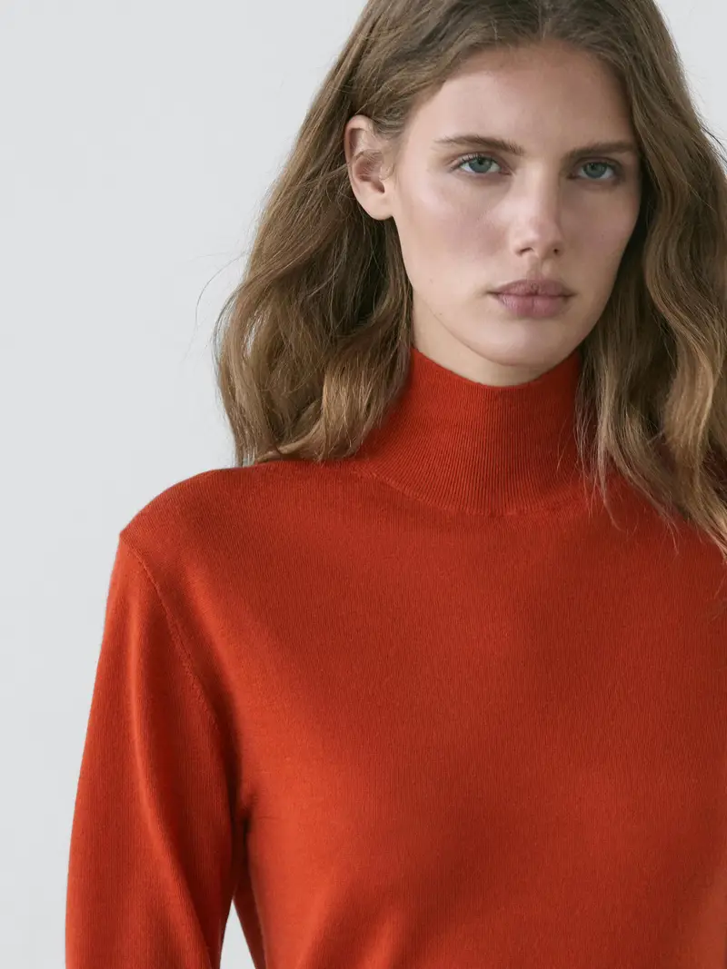 Maglia Con Collo Alto 100% Lana - Arancione Bruciato - - Massimo Dutti - Femminile