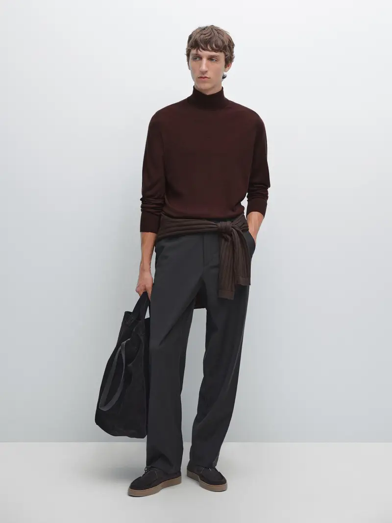 Maglia Con Collo Alto In Misto Lana - Bordeaux - - Massimo Dutti - Maschile