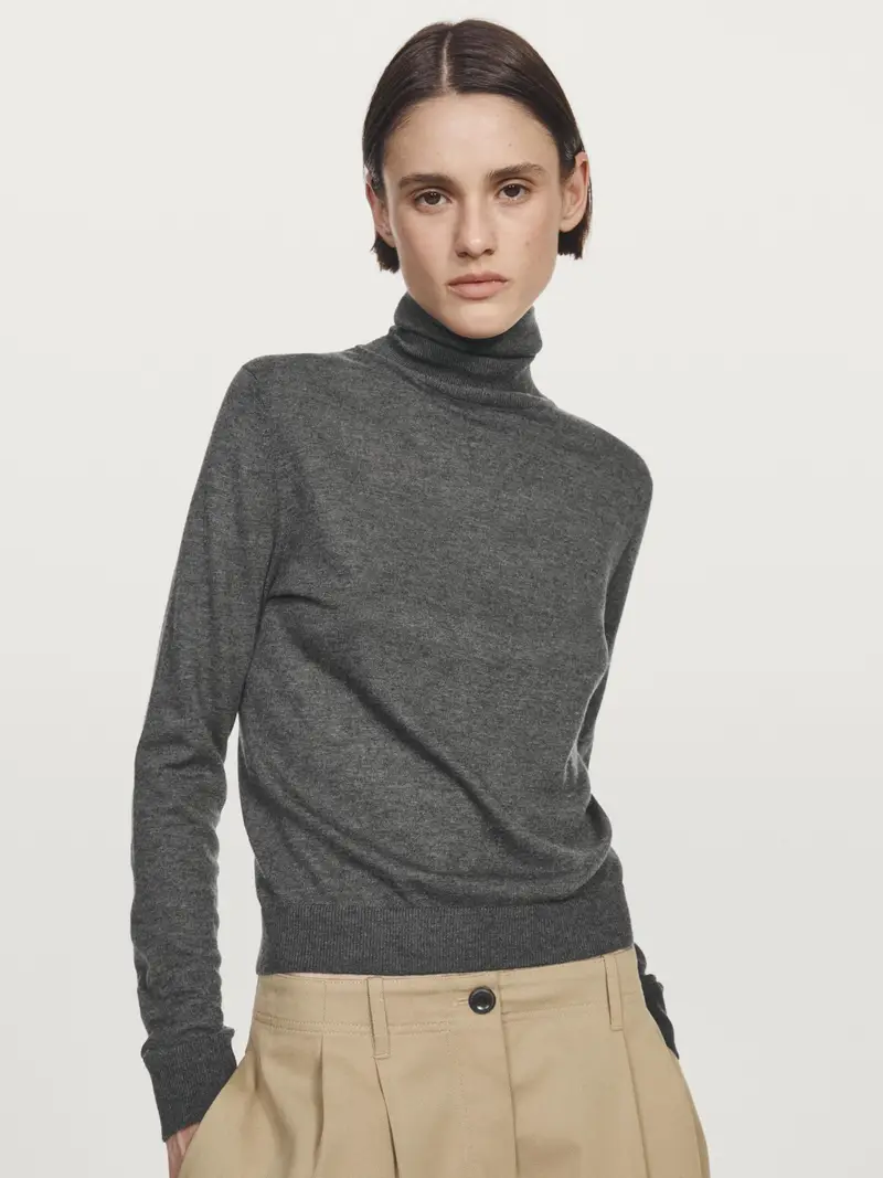 Maglia Con Collo Alto In Misto Lana - Grigio Antracite - - Massimo Dutti - Femminile