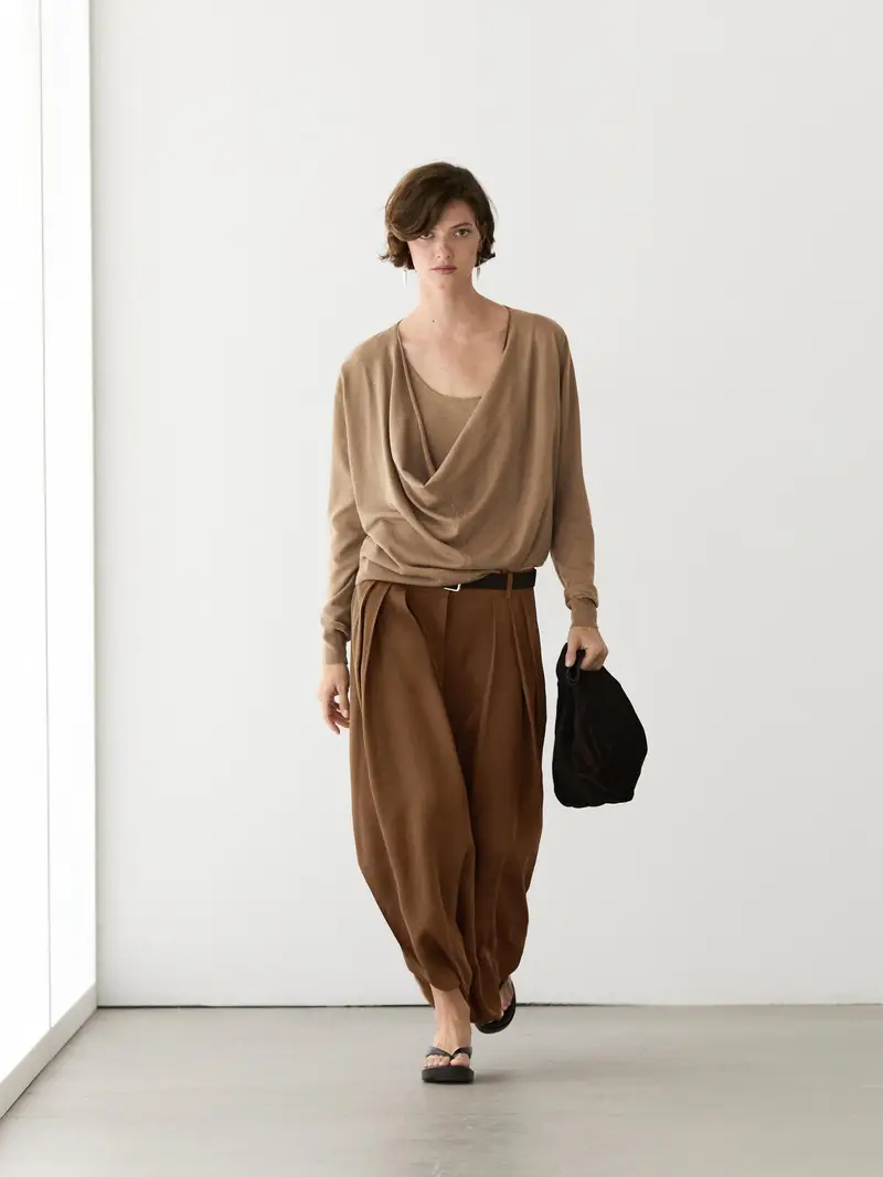 Maglia Con Collo Drappeggiato In Misto Cotone - Cammello - - Massimo Dutti - Femminile