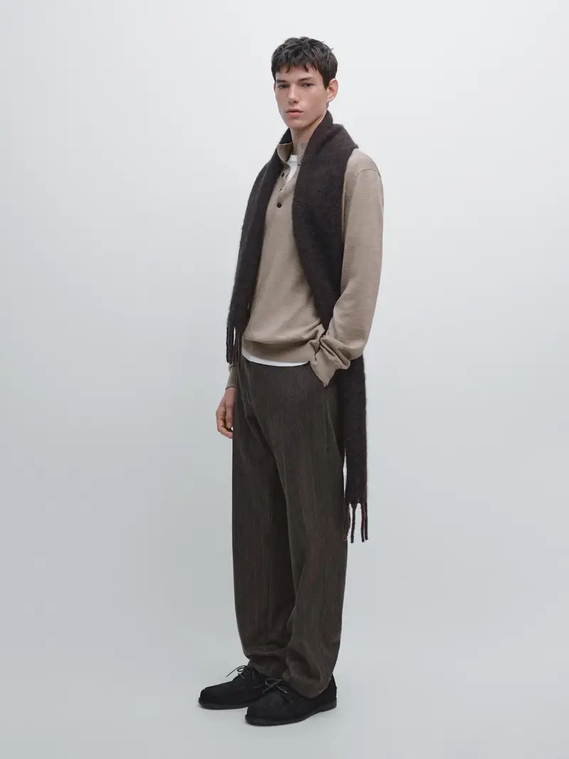 Maglia Con Collo Mock Abbottonato 100% Lana - Écru - - Massimo Dutti - Maschile ÉCRU