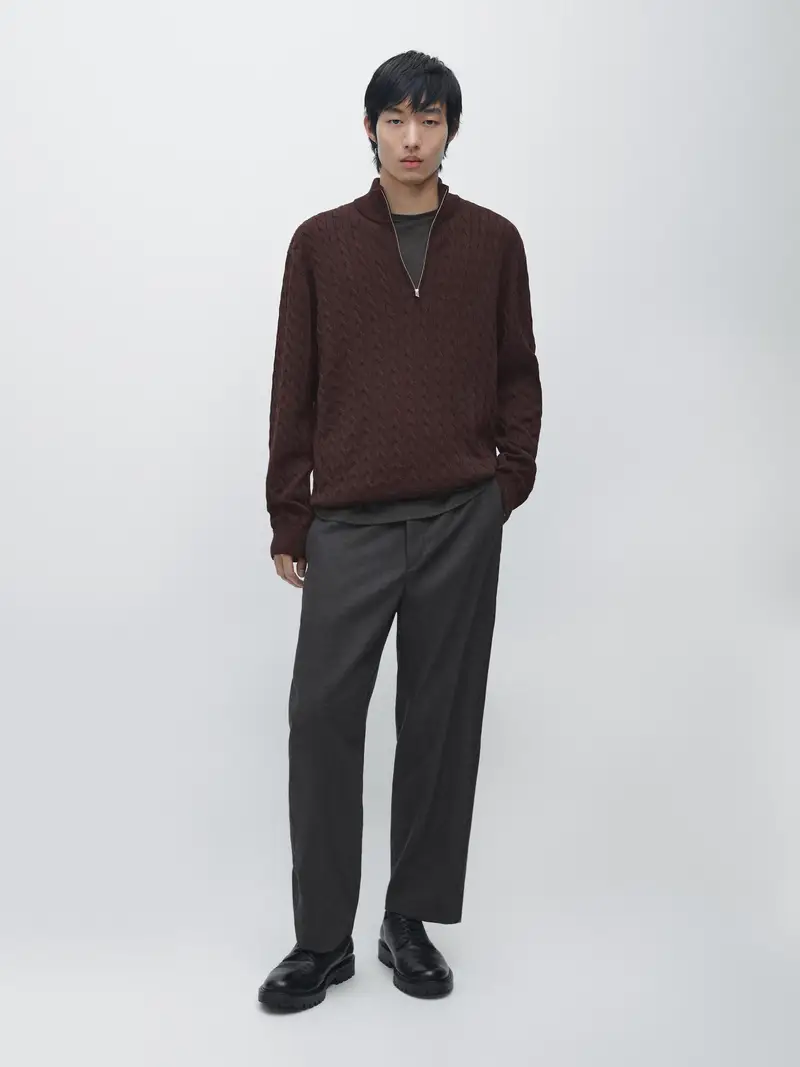 Maglia Con Collo Mock Con Cerniera - Bordeaux - - Massimo Dutti - Maschile