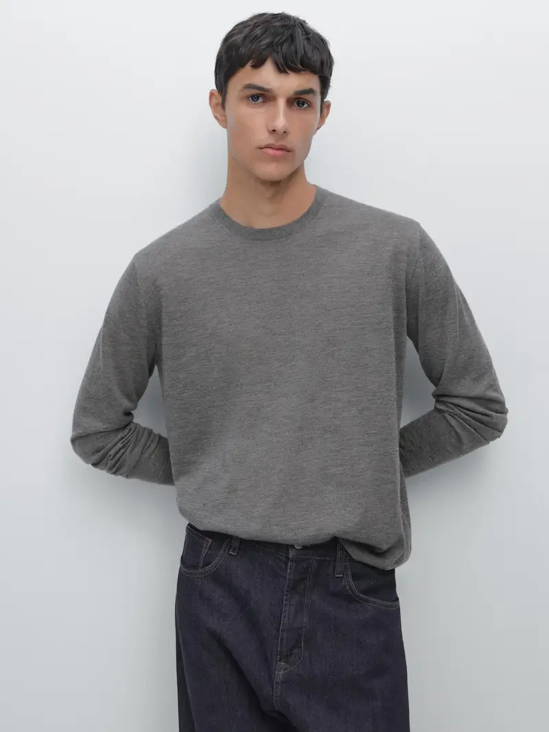 Maglia Con Collo Rotondo 100% Cashmere - Grigio Antracite - - Massimo Dutti - Maschile