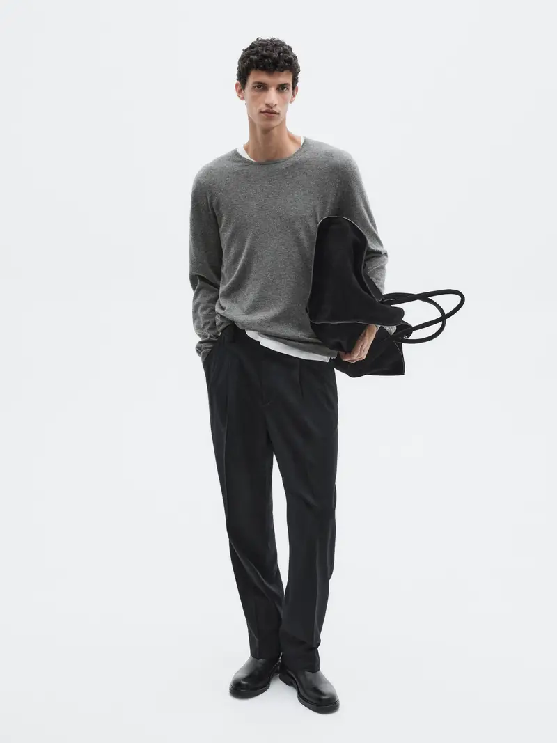 Maglia Con Collo Rotondo 100% Cashmere - Limited - Grigio Antracite - - Massimo Dutti - Maschile