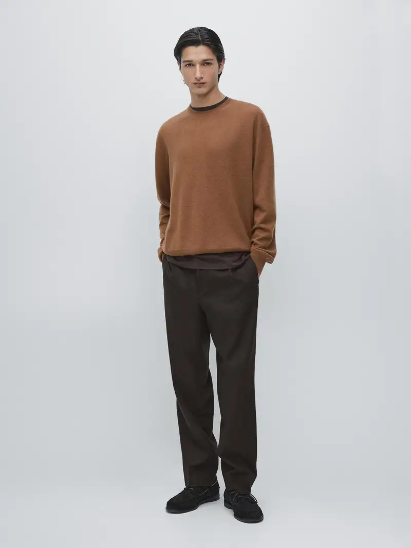 Maglia Con Collo Rotondo 100% Cashmere - Marrone Tabacco - - Massimo Dutti - Maschile