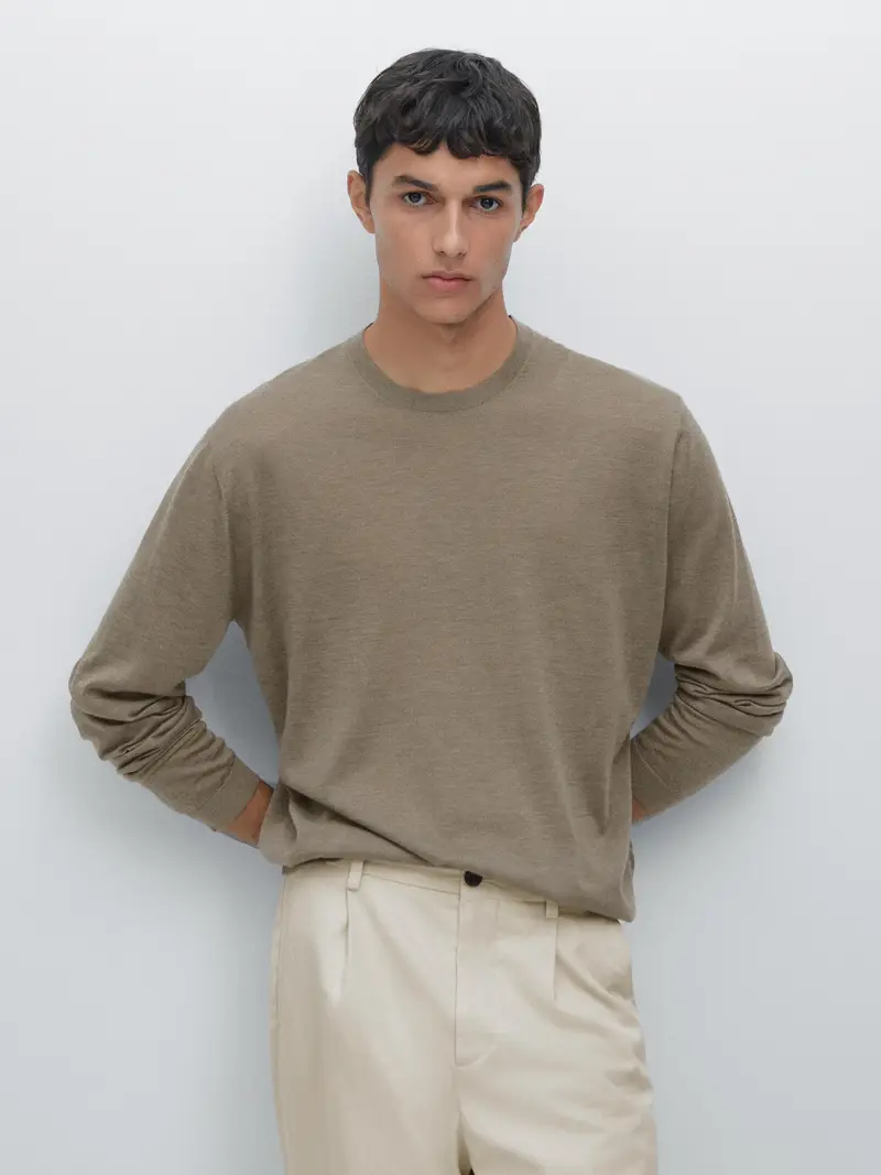 Maglia Con Collo Rotondo 100% Cashmere - Verdoso - - Massimo Dutti - Maschile