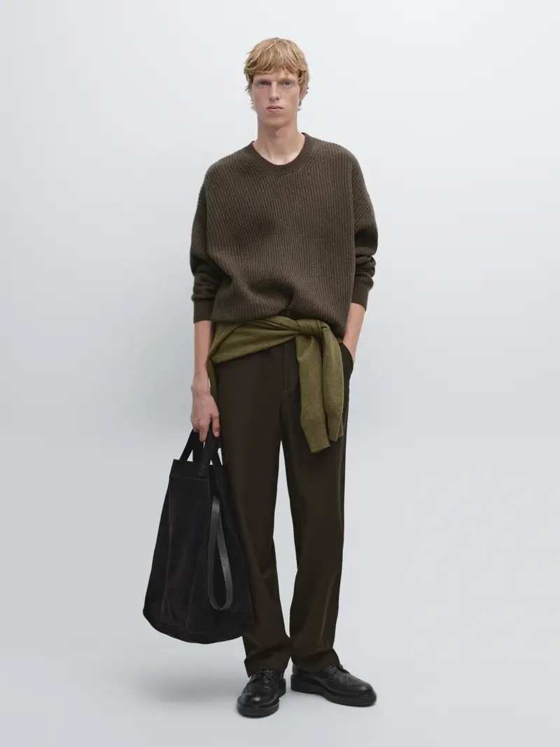 Maglia Con Collo Rotondo Canneté - Marrone Tostato Chiaro - - Massimo Dutti - Maschile