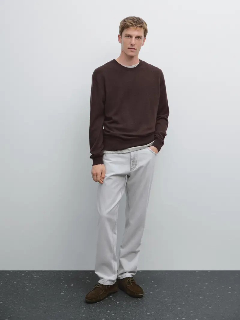Maglia Con Collo Rotondo In Cashmere - Granata Chiaro - - Massimo Dutti - Maschile