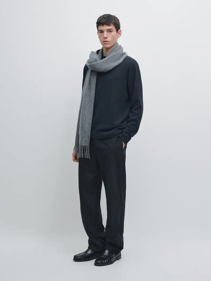 Maglia Con Collo Rotondo In Cotone E Lana - Blu Marino - - Massimo Dutti - Maschile