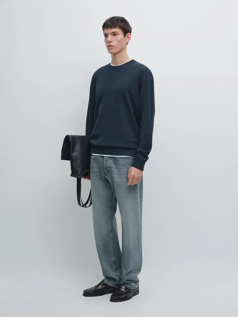 Maglia Con Collo Rotondo In Cotone E Lana - Blu - - Massimo Dutti - Maschile