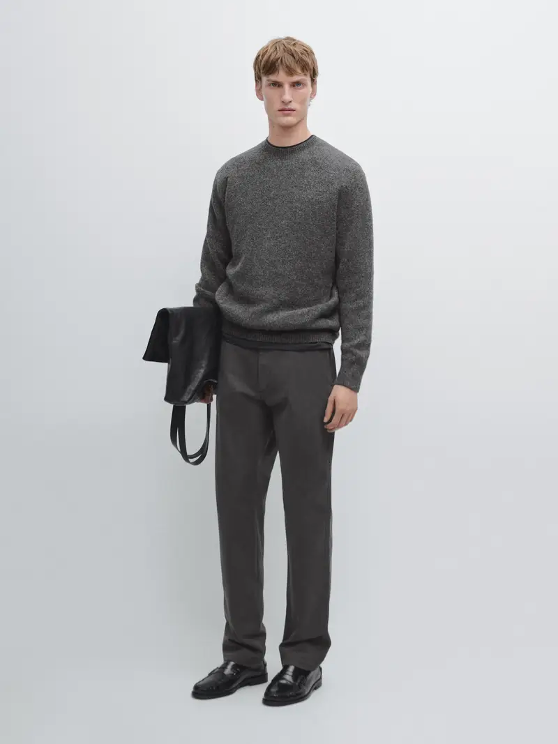 Maglia Con Collo Rotondo In Cotone E Lana - Grigio Marengo - - Massimo Dutti - Maschile