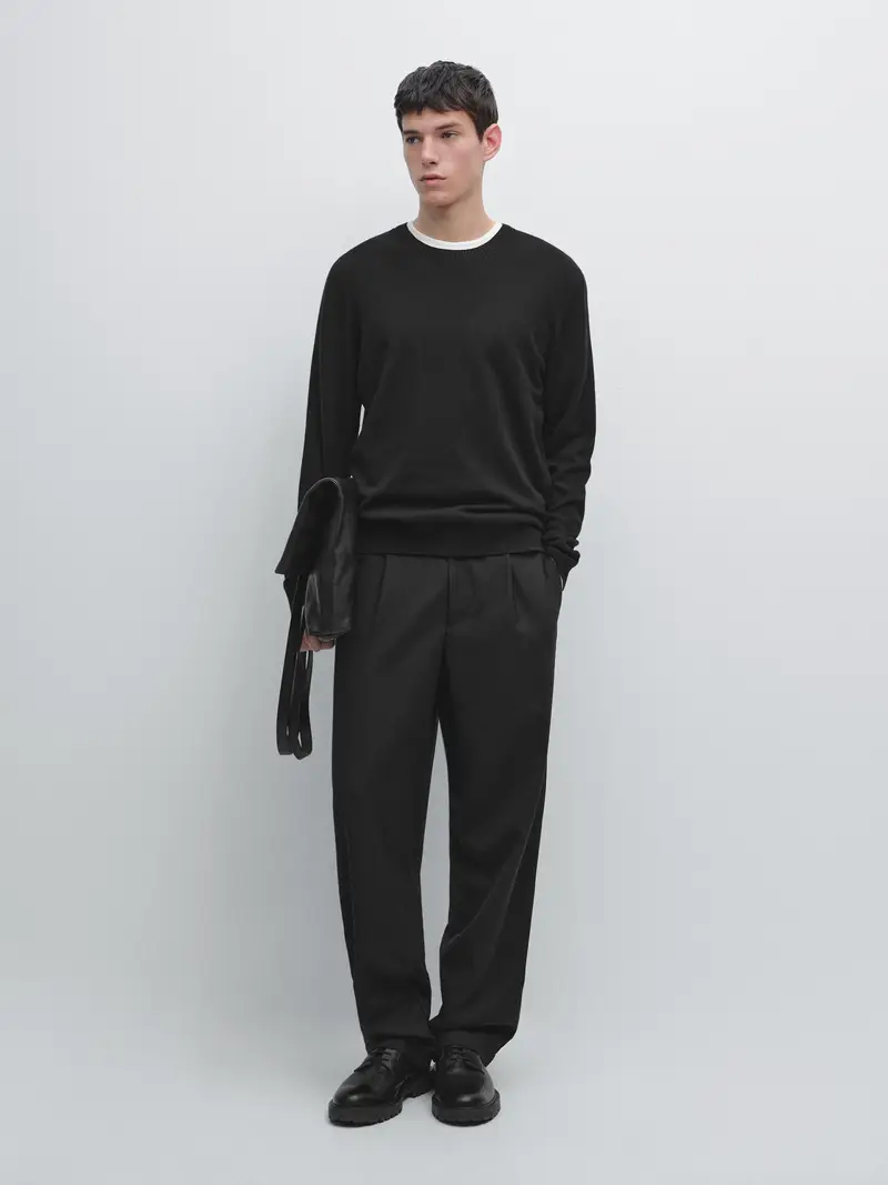 Maglia Con Collo Rotondo In Cotone E Lana - Nero - - Massimo Dutti - Maschile